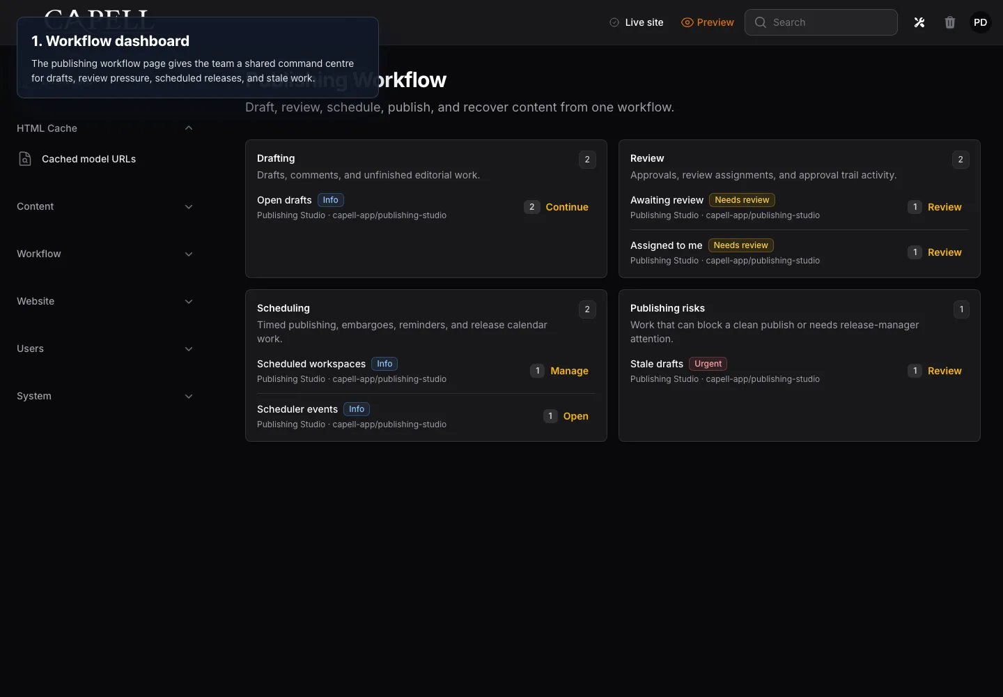 Workflow dashboard