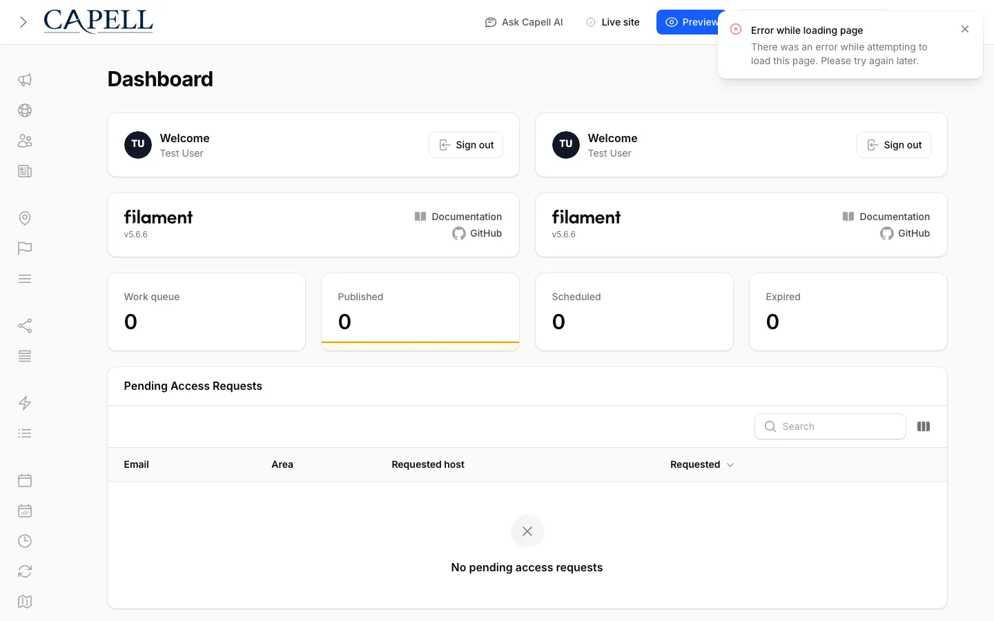 Capell admin dashboard