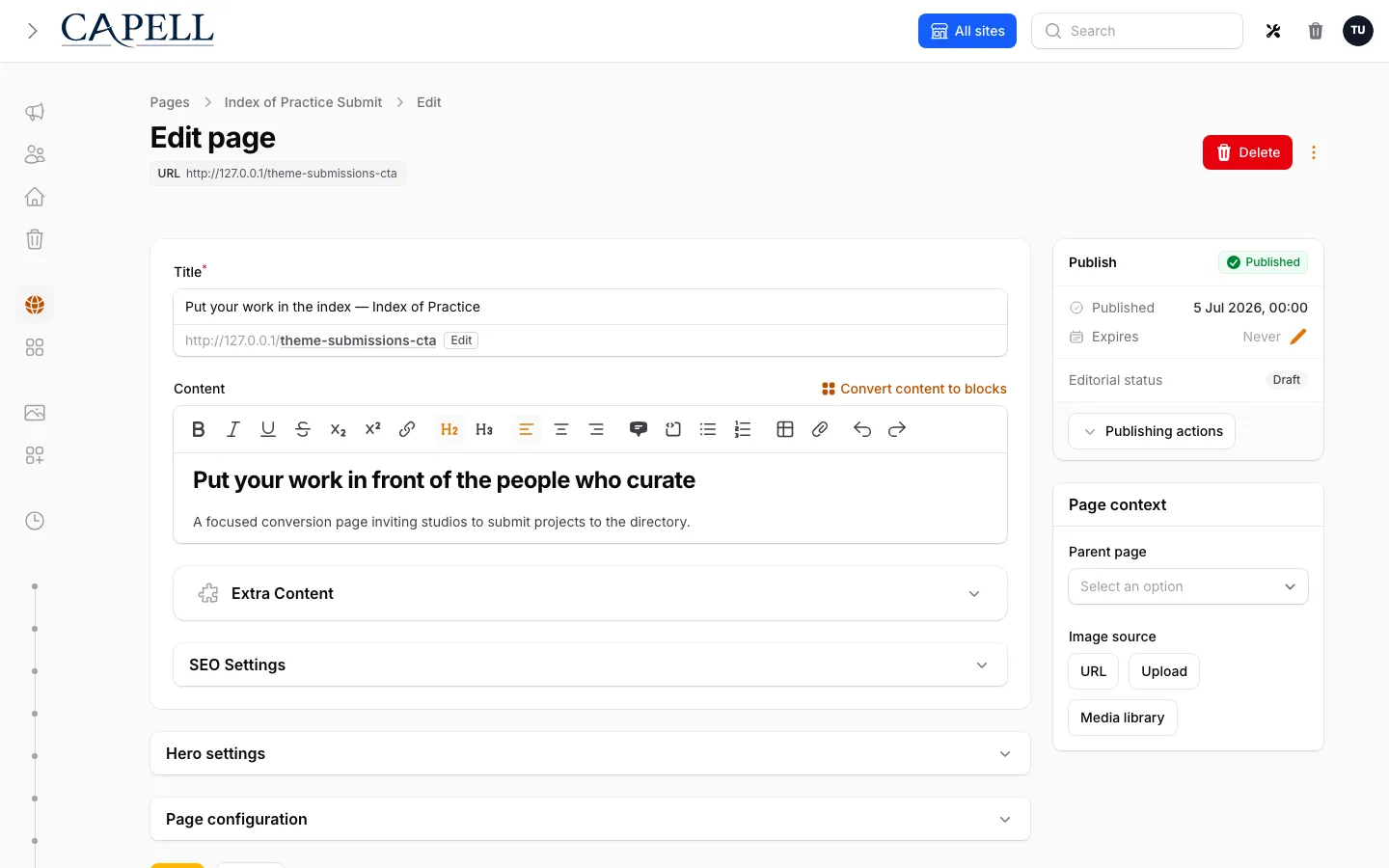 Capell page edit form