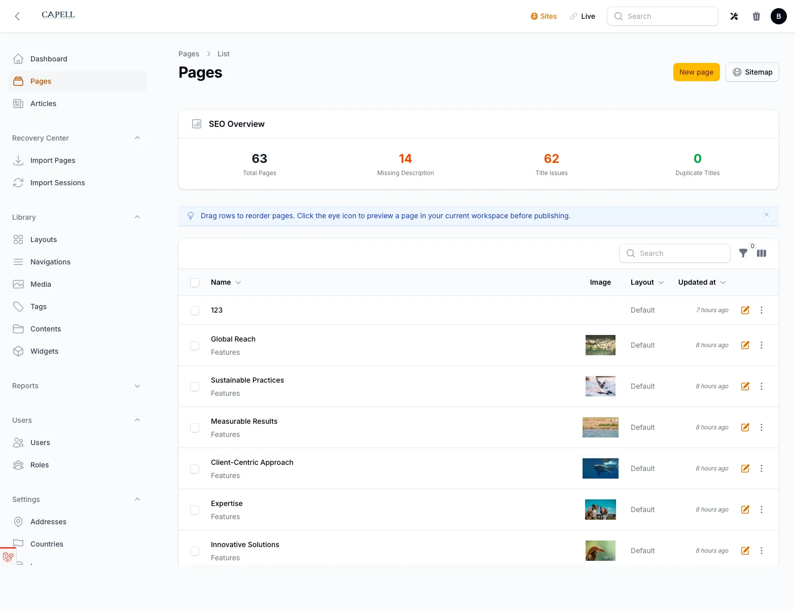 Capell pages list