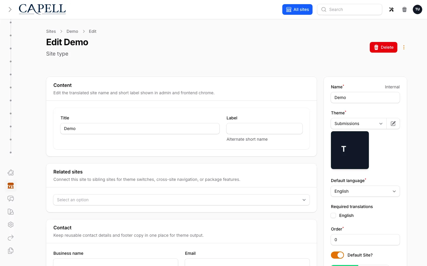 Capell site edit form