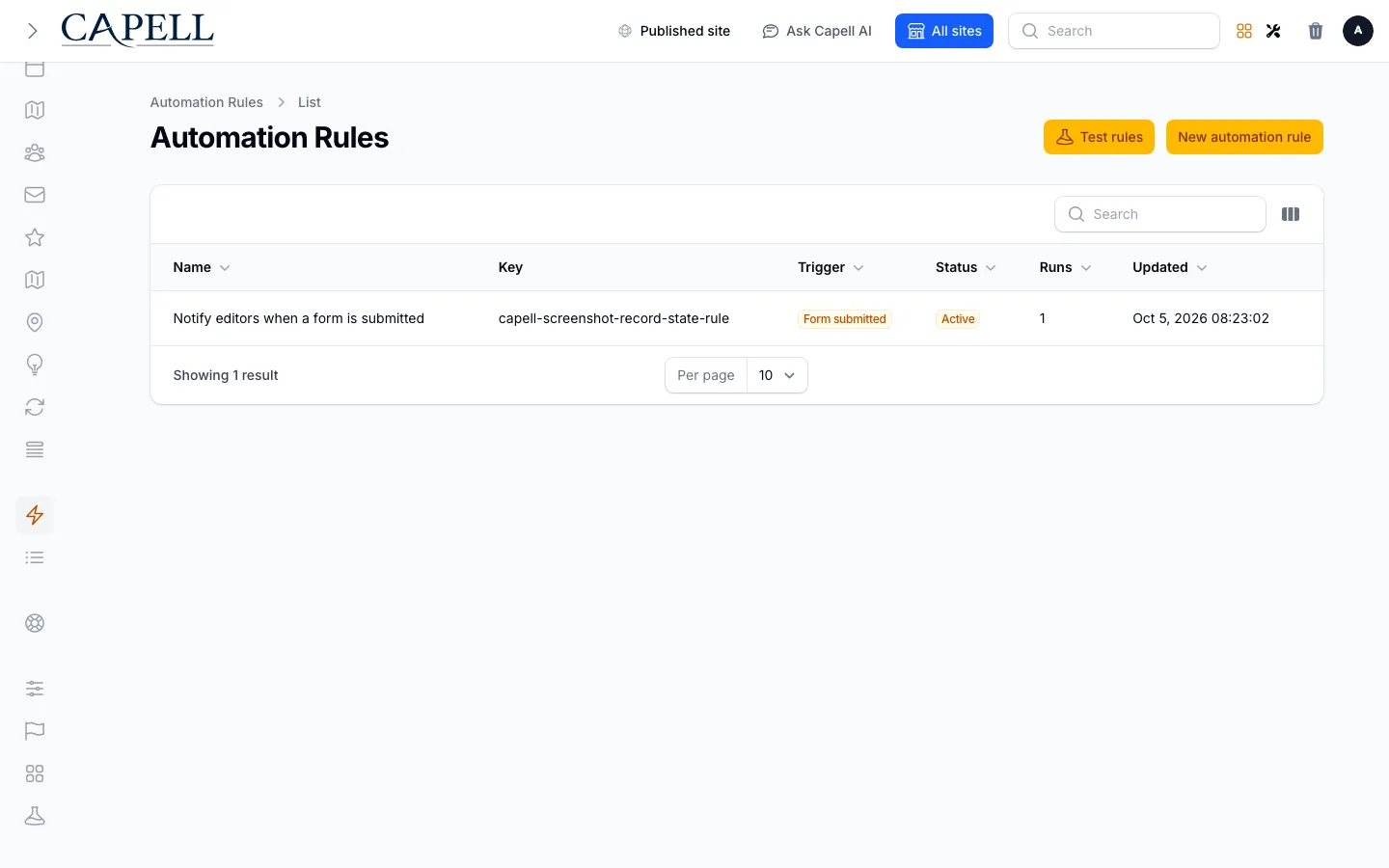 Automation rules admin index