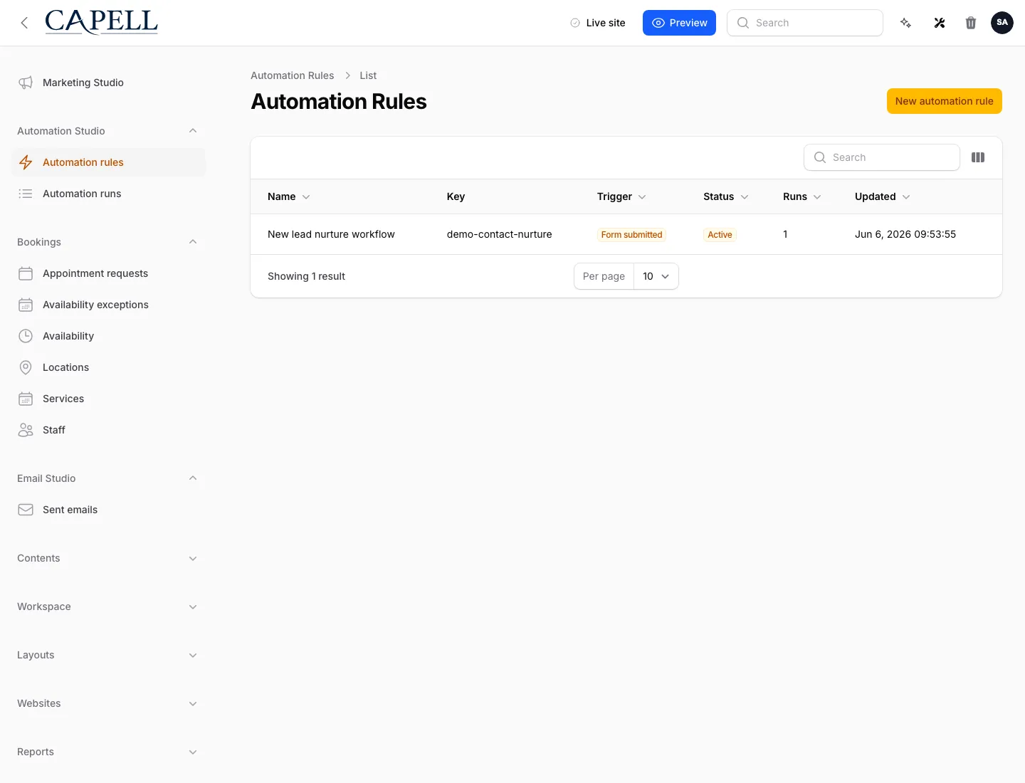 Automation rules admin index