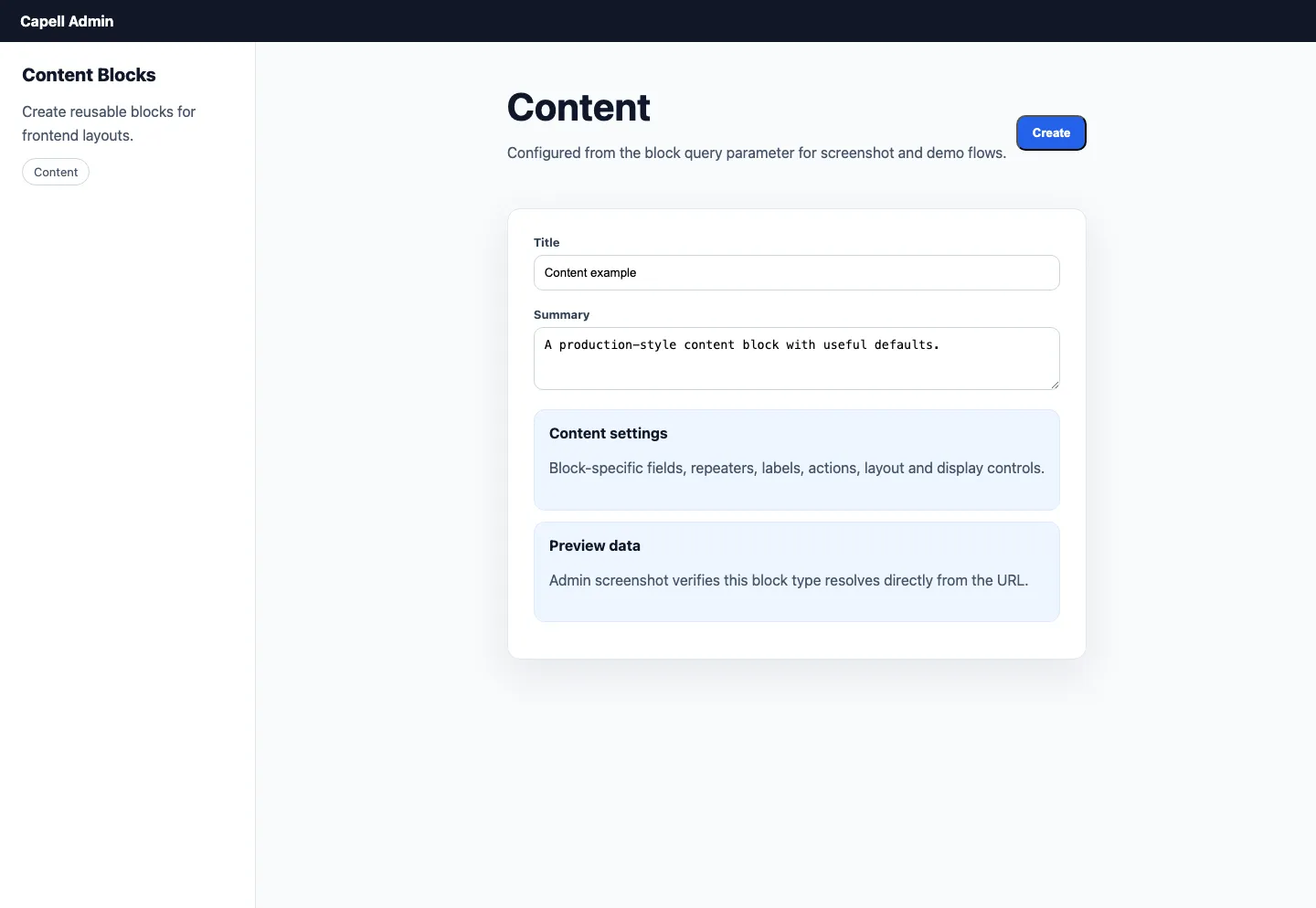 Content block editor form