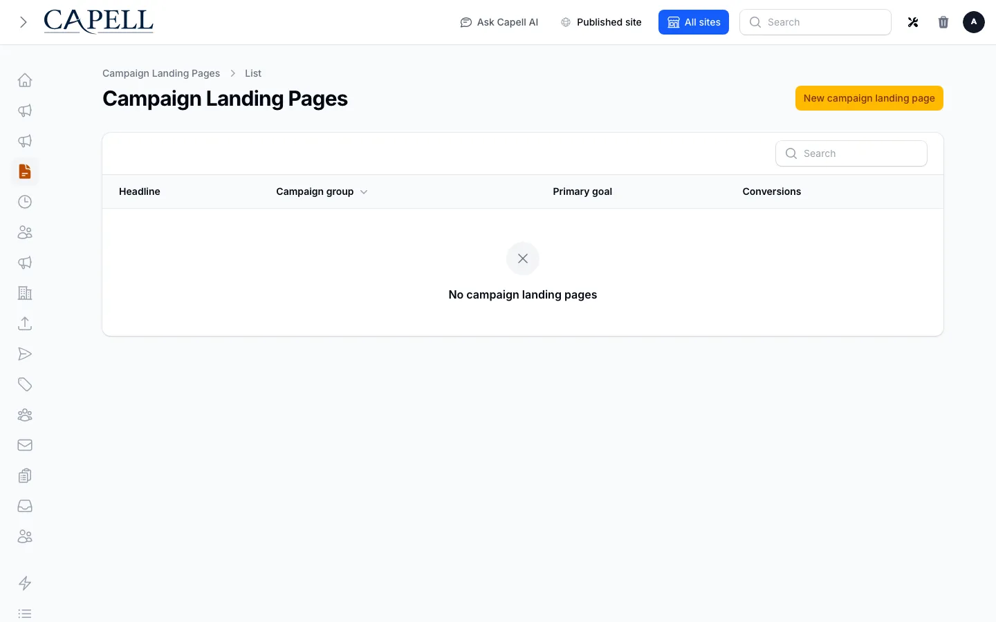 Campaign landing pages index