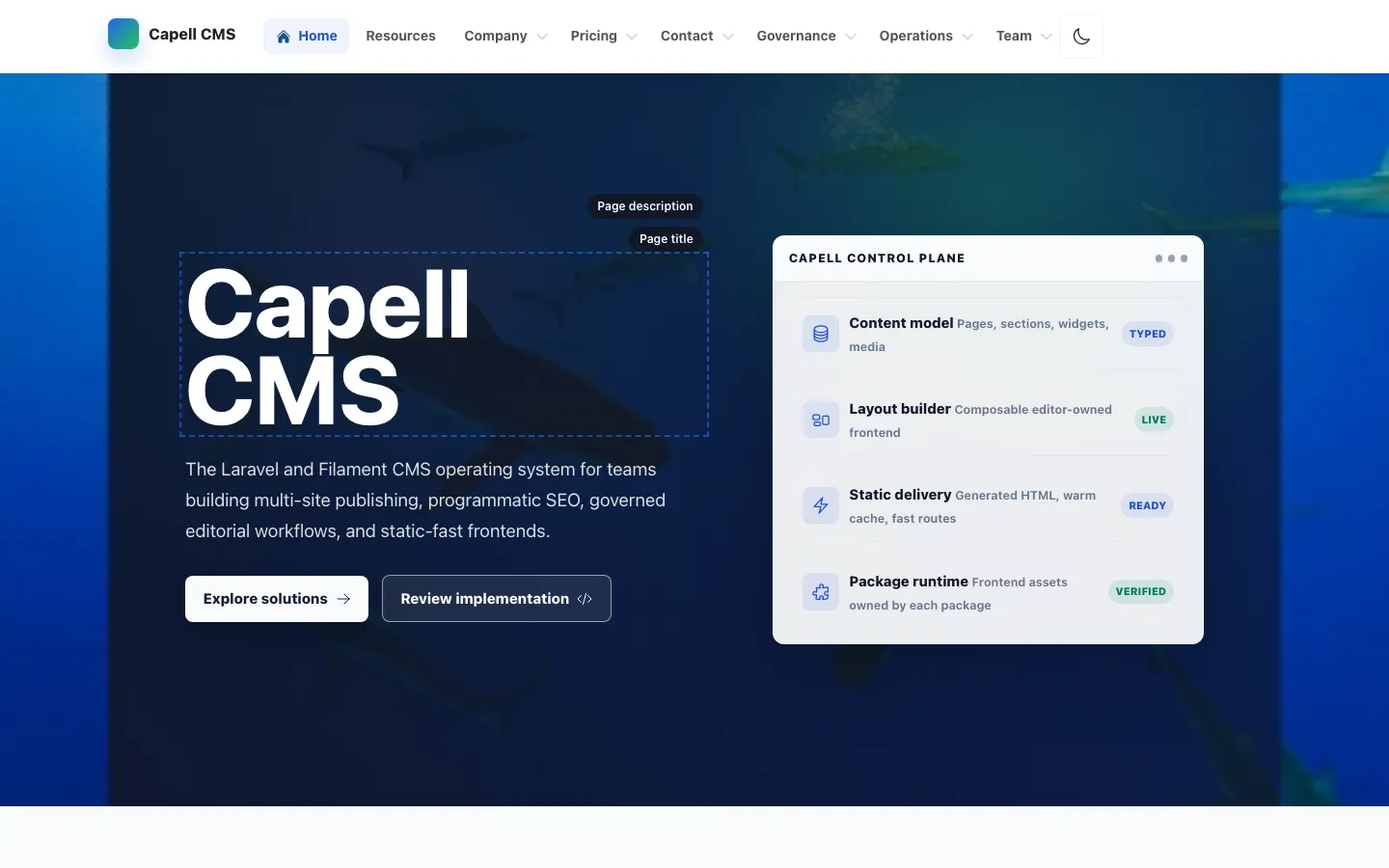 Capell app homepage with frontend authoring controls visible