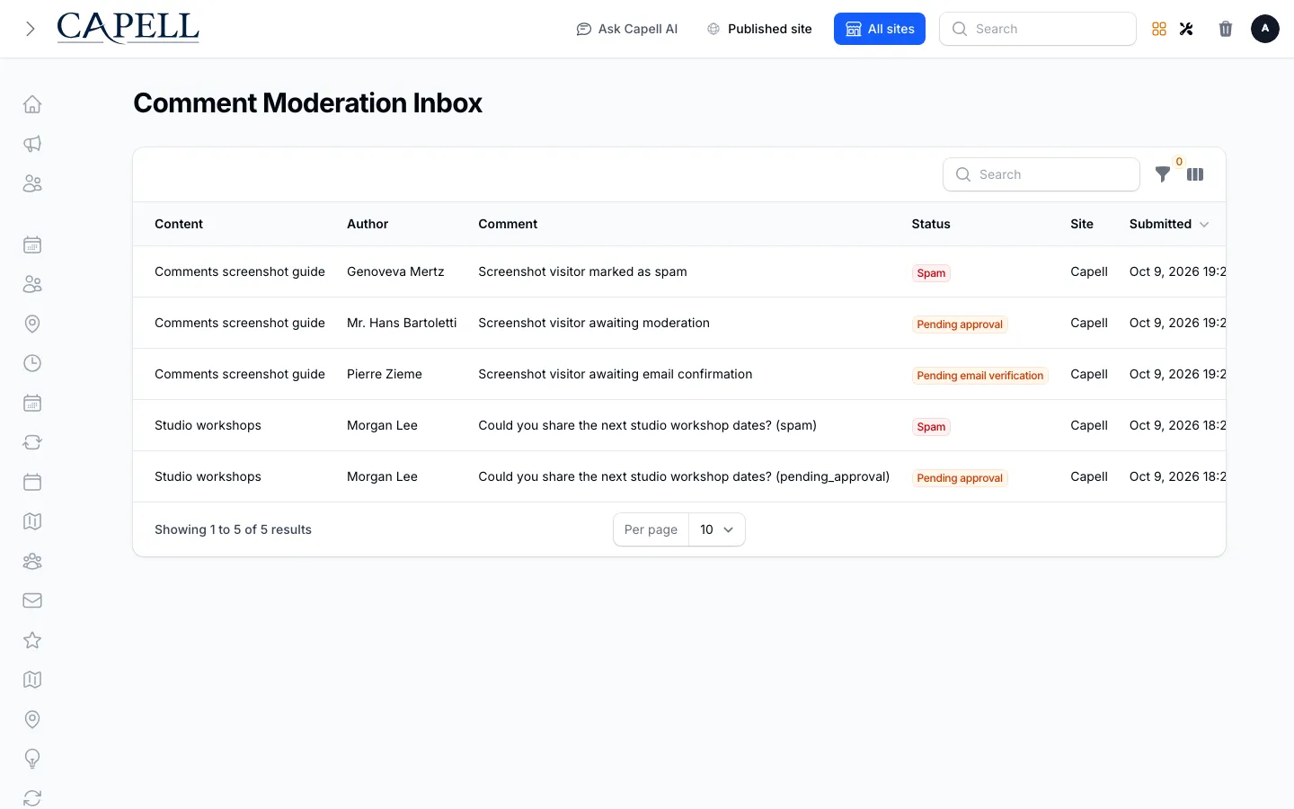 Comment moderation inbox