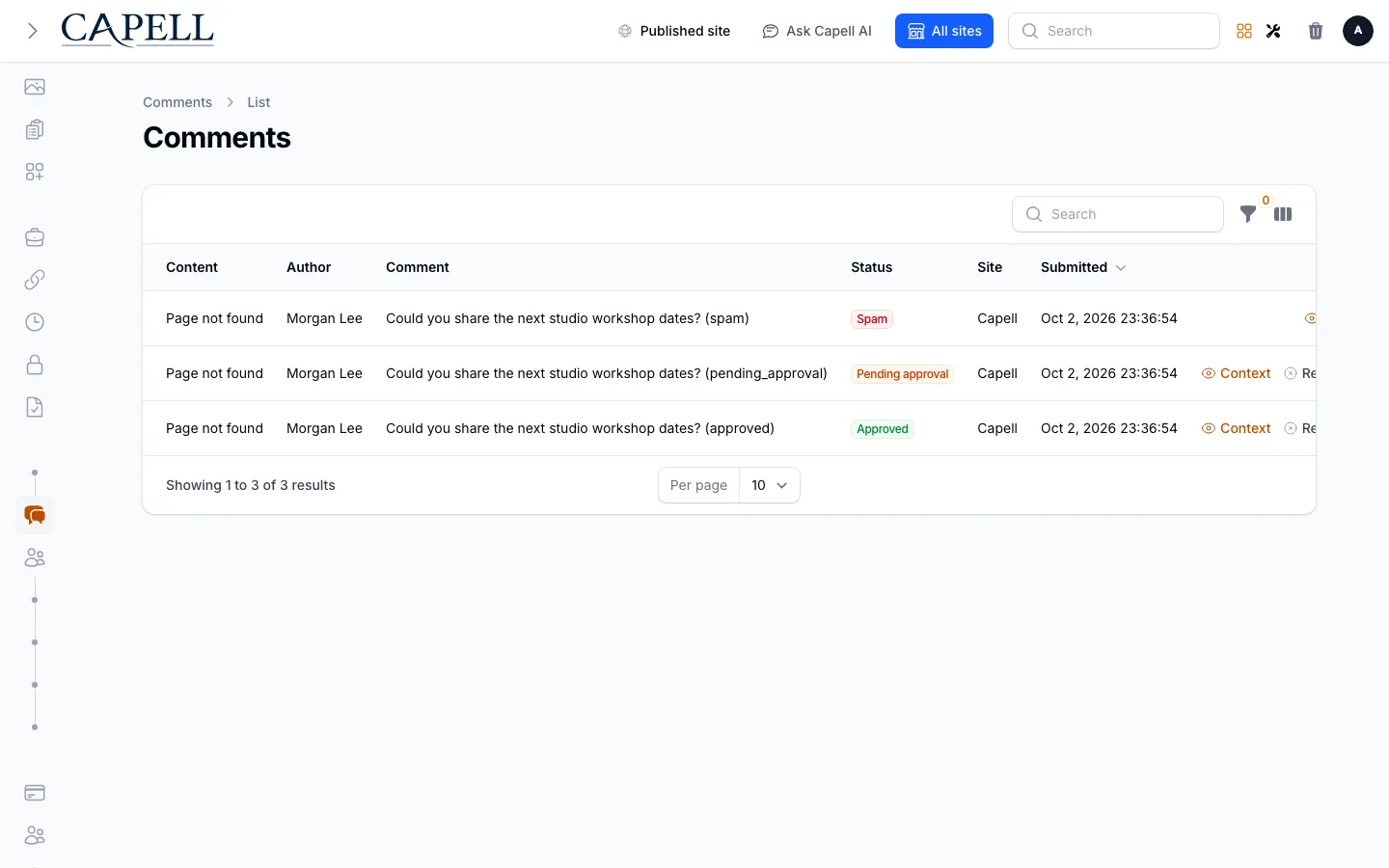 Comments admin resource