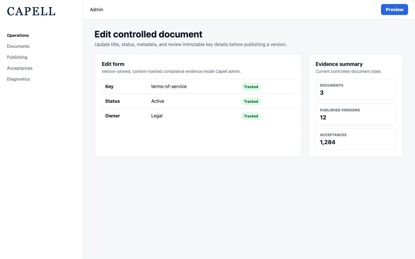 Controlled document edit form