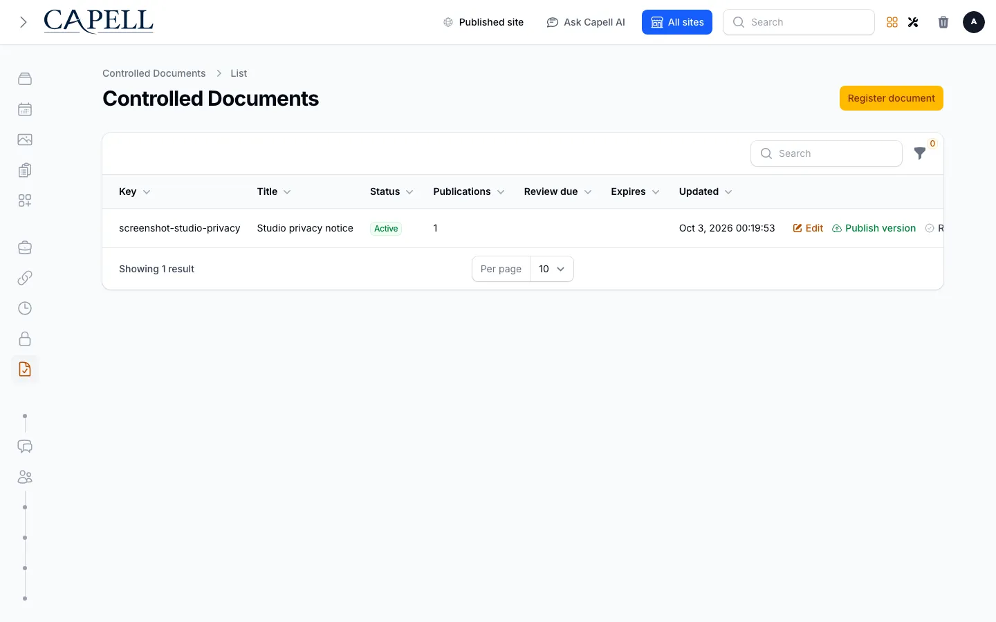 Controlled documents index