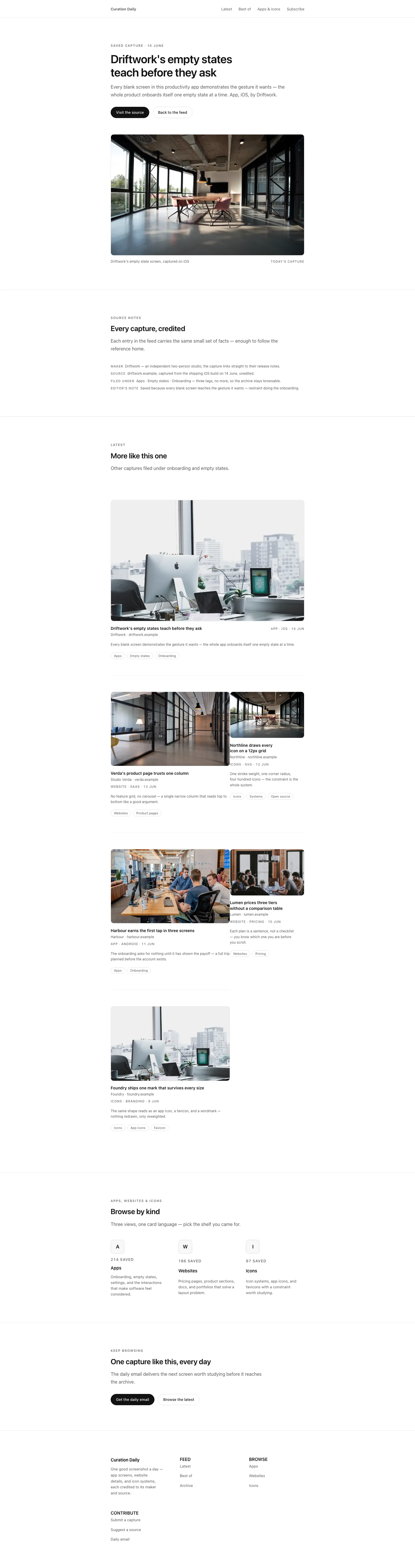Curated Landing page