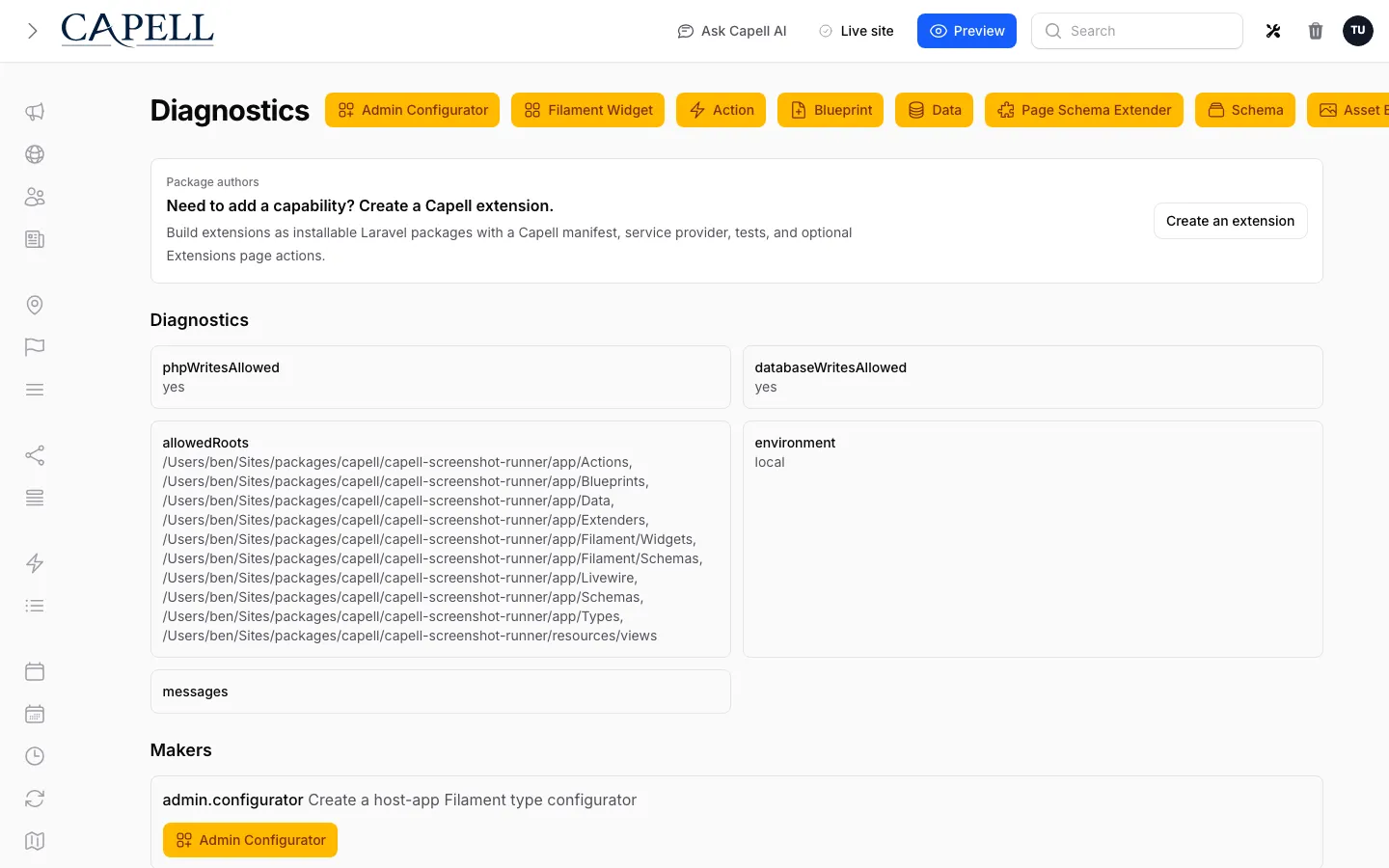 Capell diagnostics dashboard