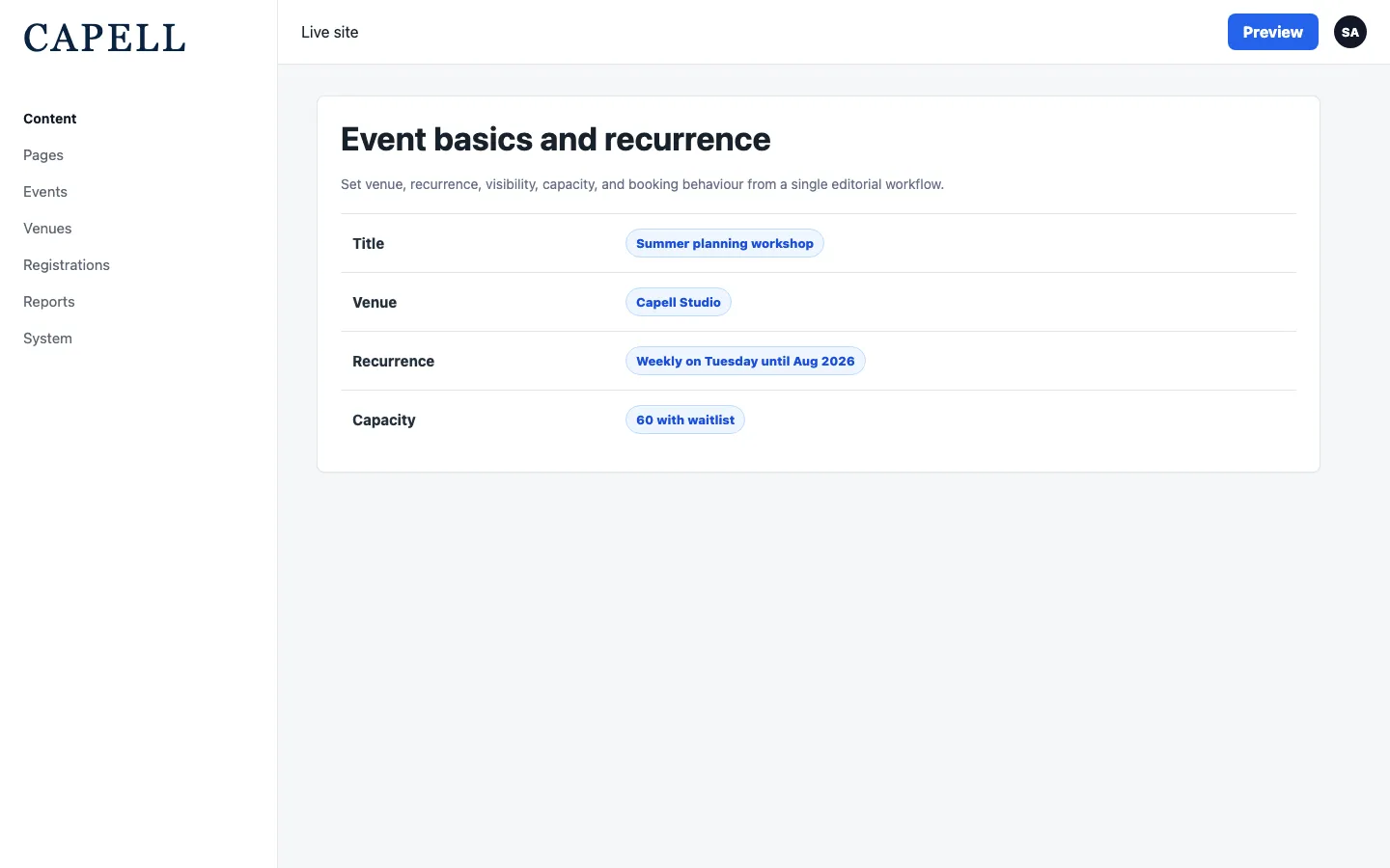 Create event form