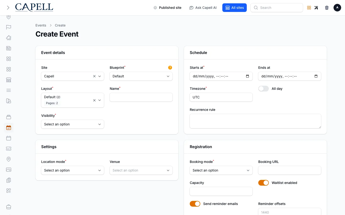 Create event form