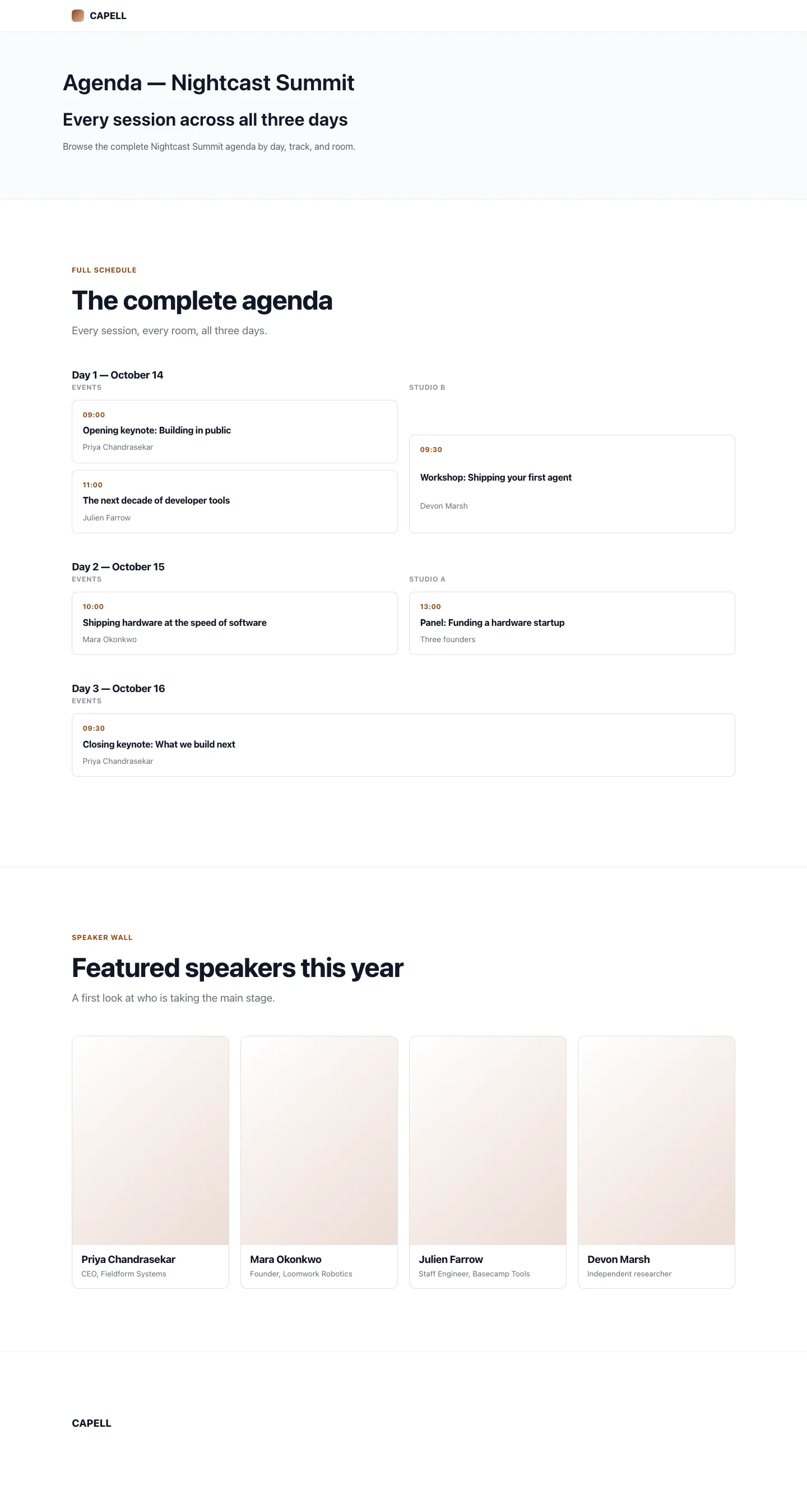Events Agenda directory