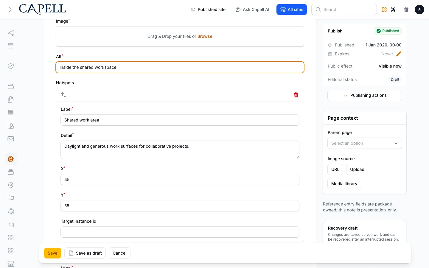 Hotspots fields in Layout Builder