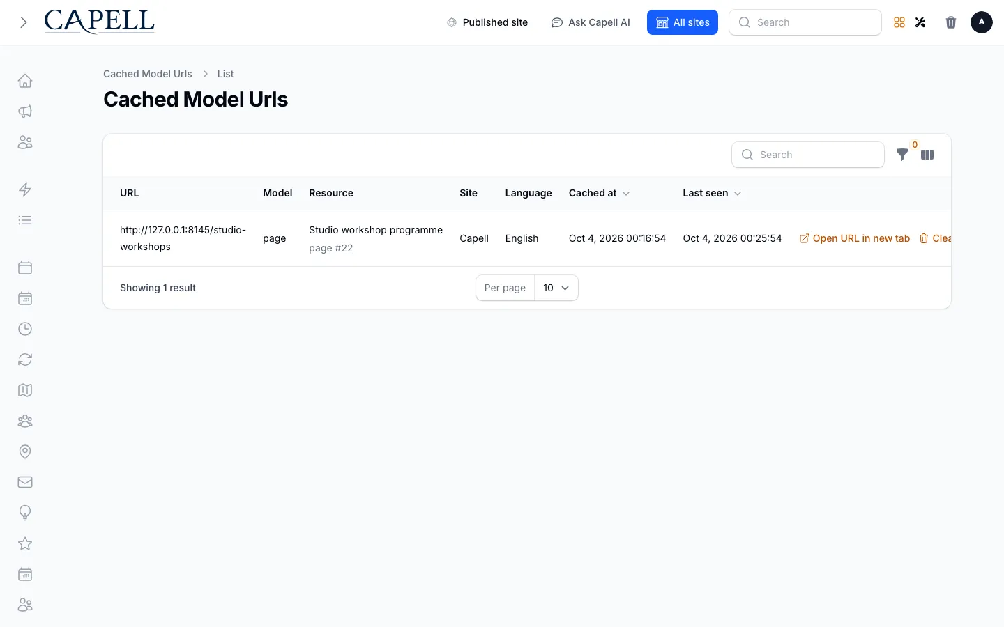 Cached model URLs resource index