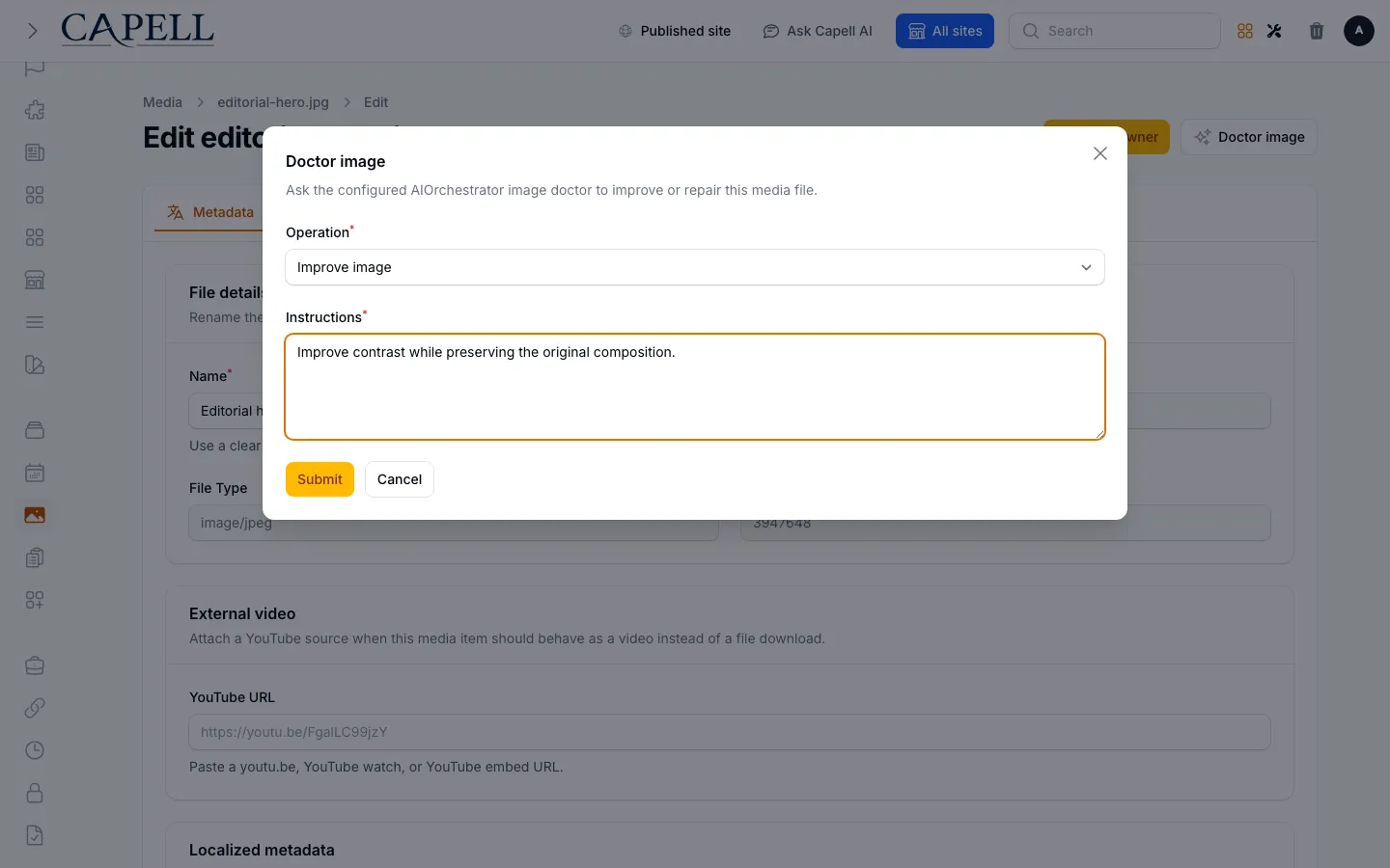 Doctor image action modal with provider configured