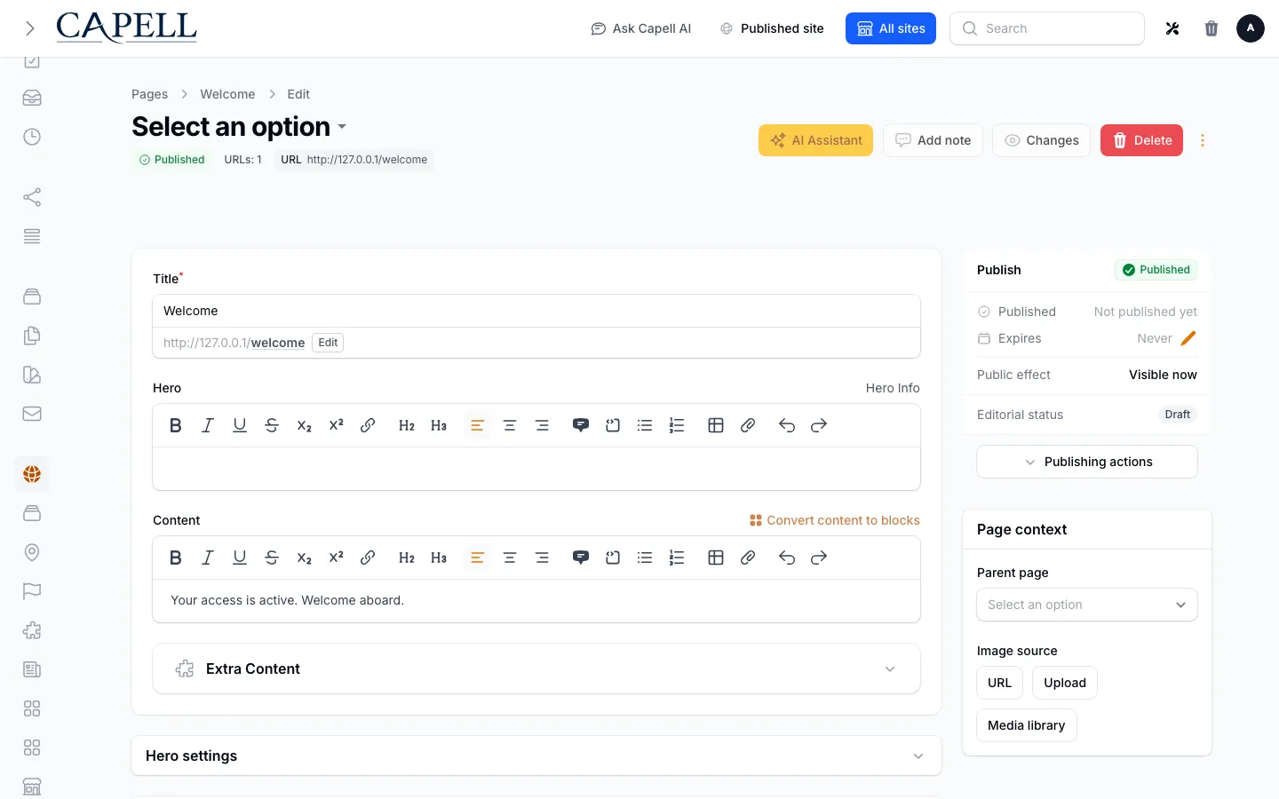 Page edit preview actions
