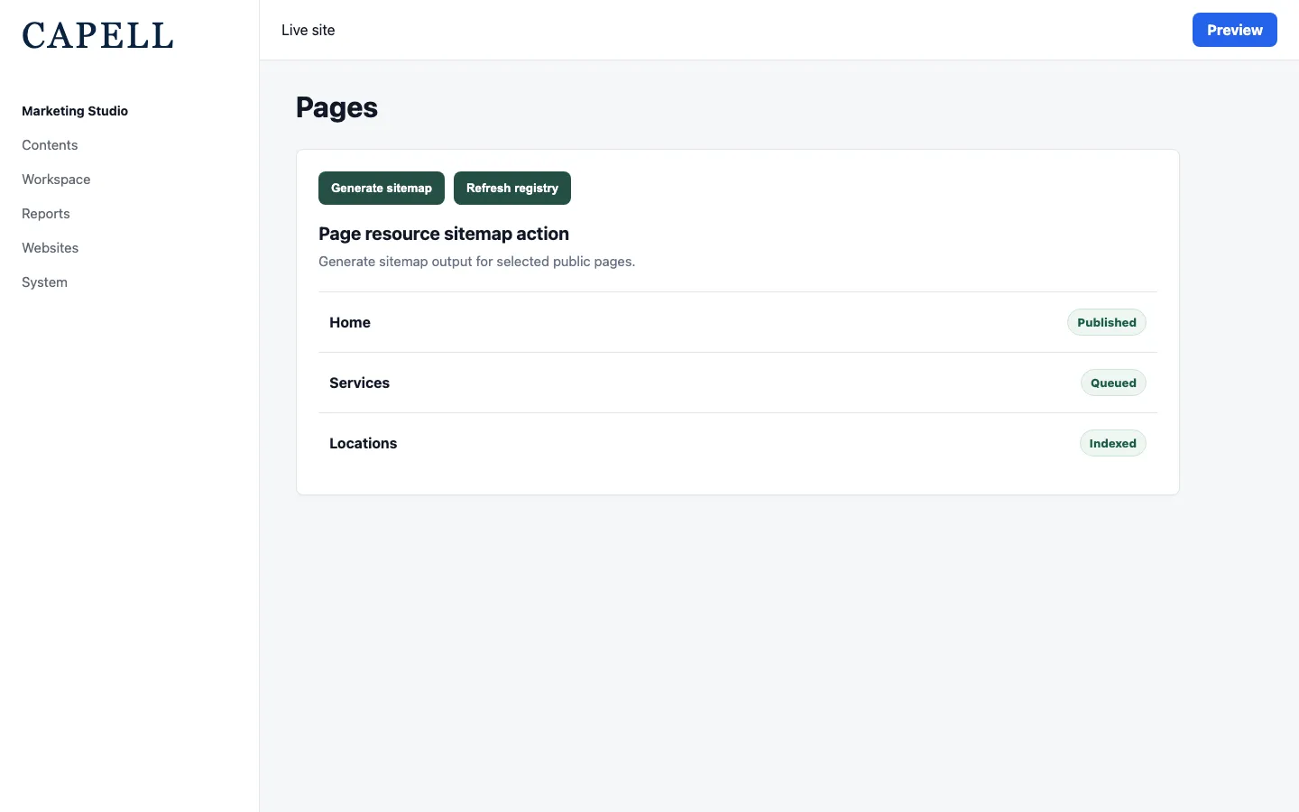 Page resource sitemap action