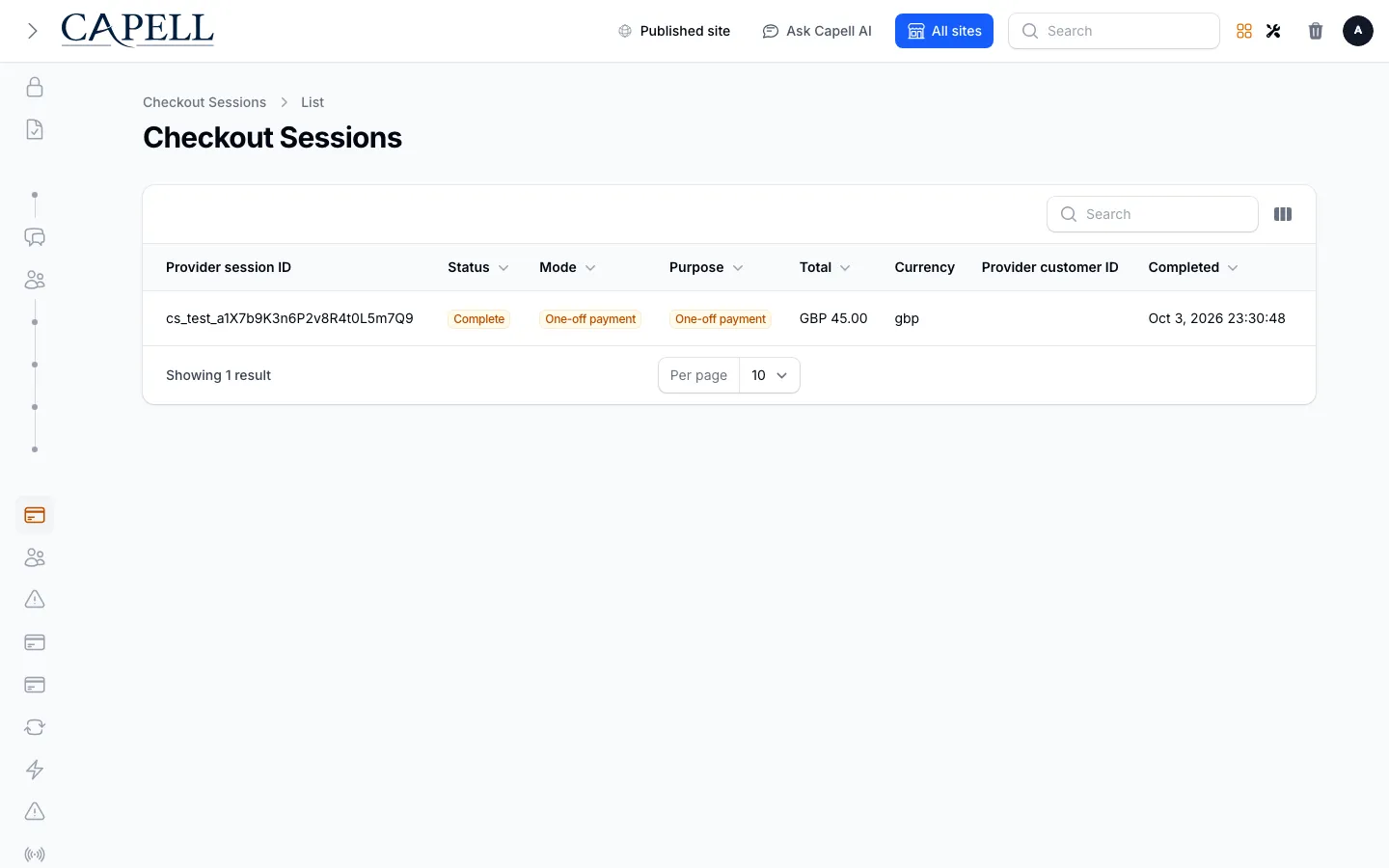 Payments checkout sessions
