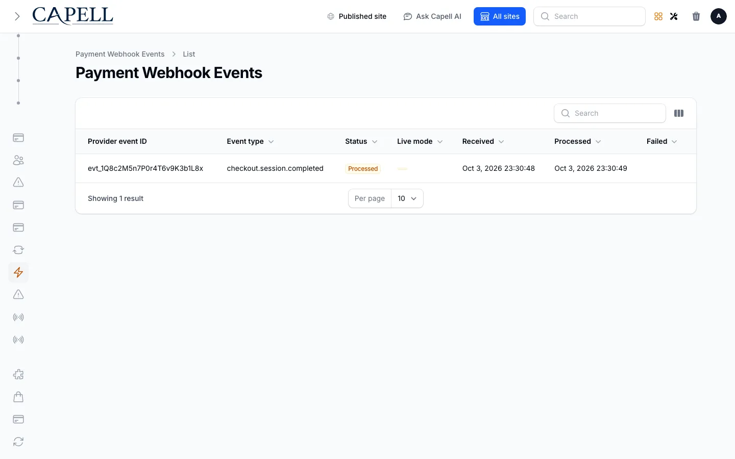 Payments webhook events