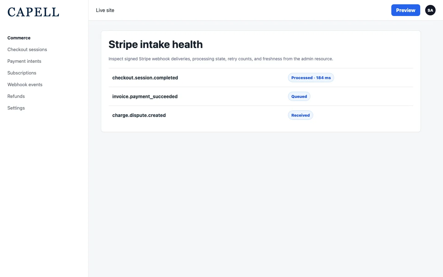 Payments webhook events