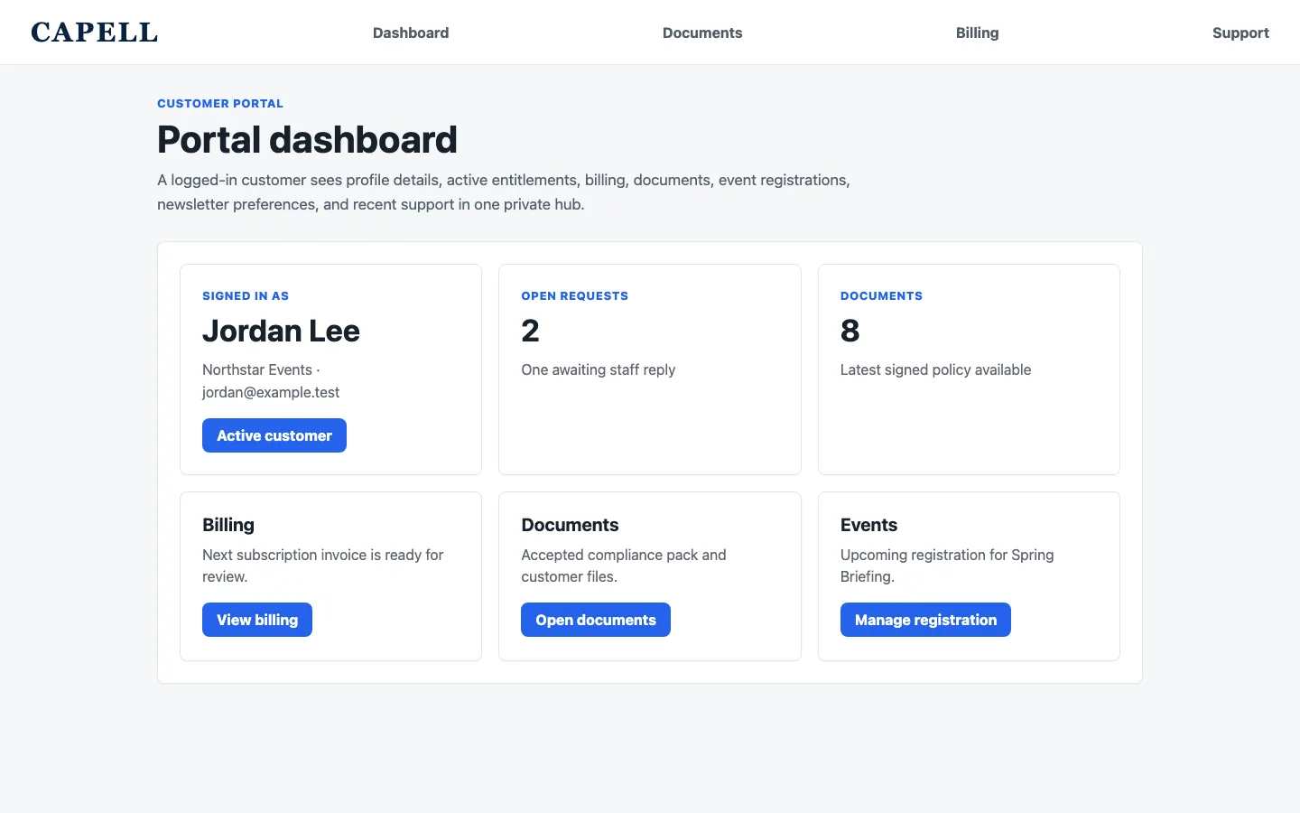 Customer portal frontend dashboard