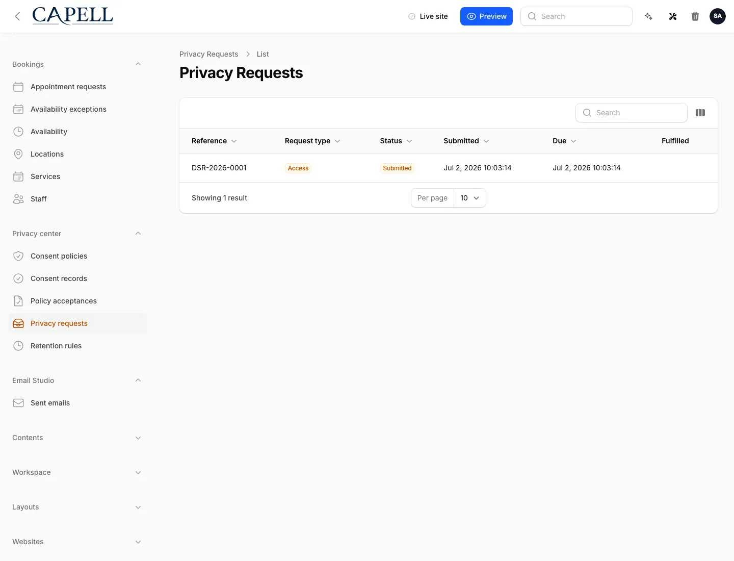 Privacy requests admin queue