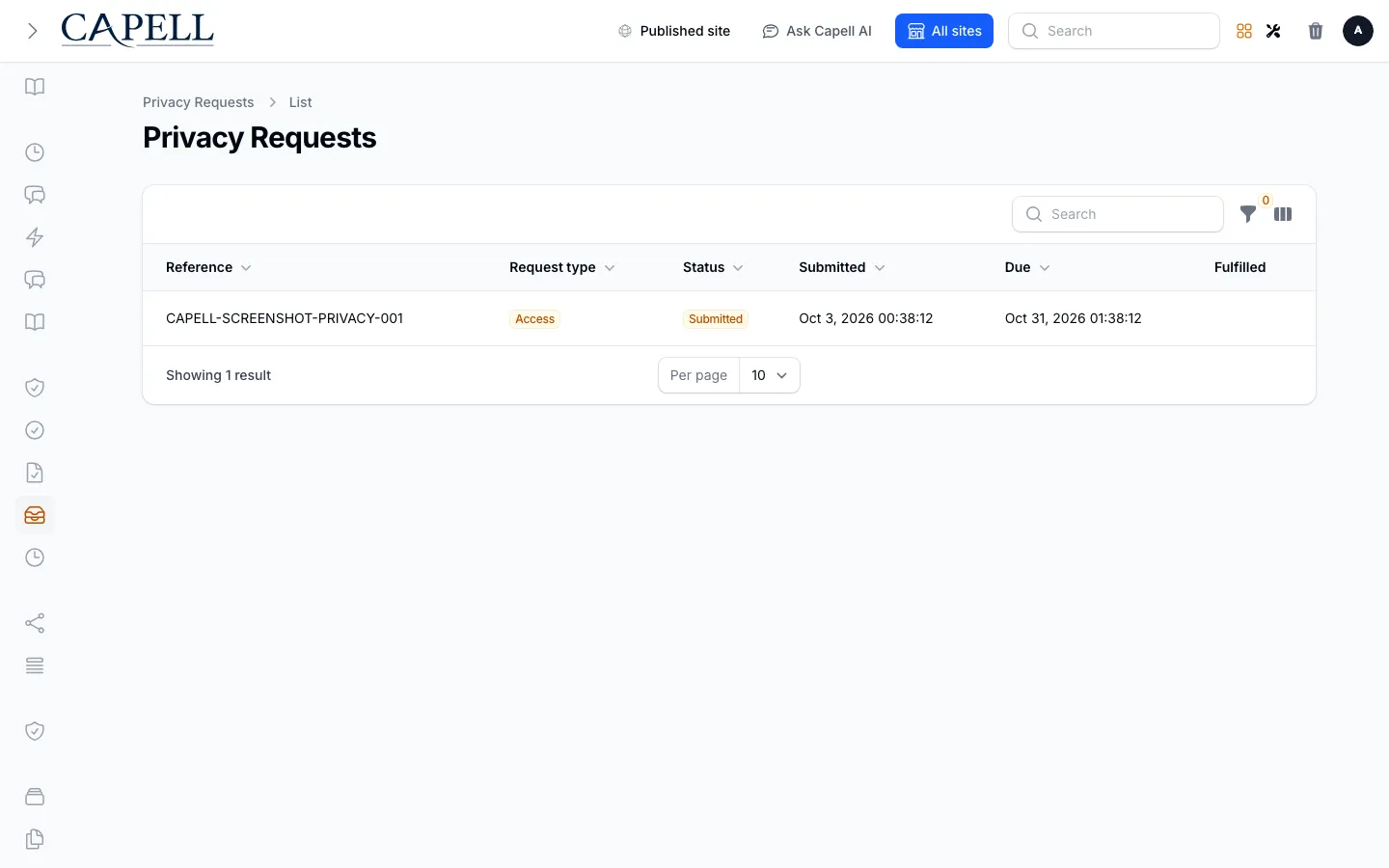 Privacy requests admin queue