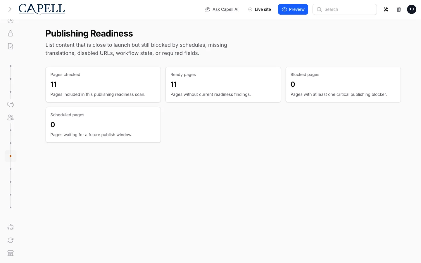 Capell publishing readiness report