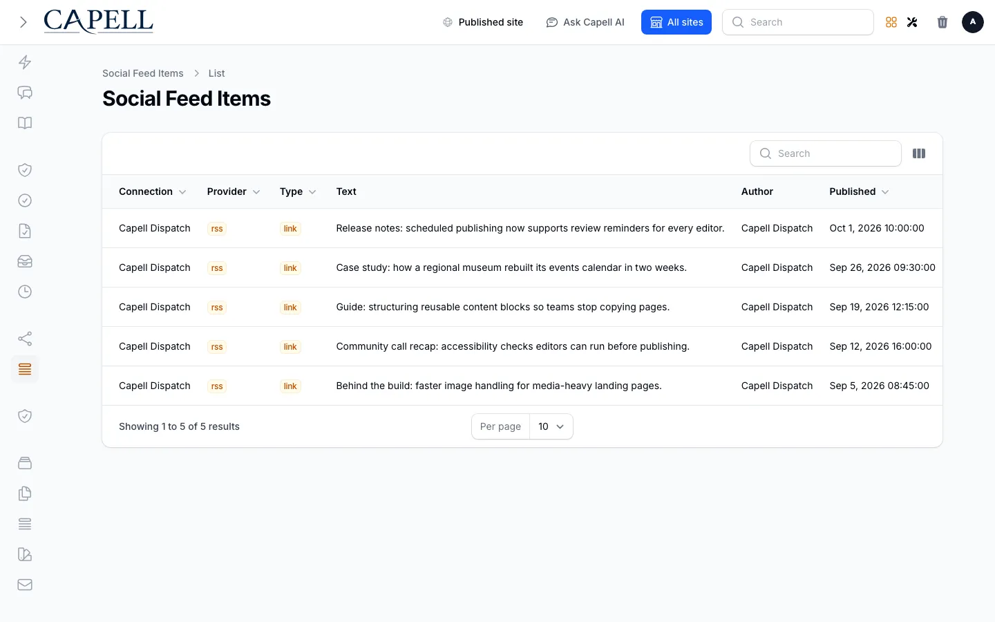 RSS feed sync and cached items