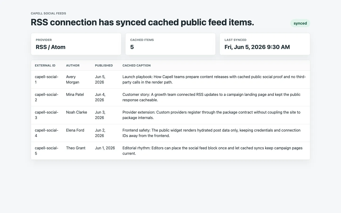 Social Feeds RSS sync