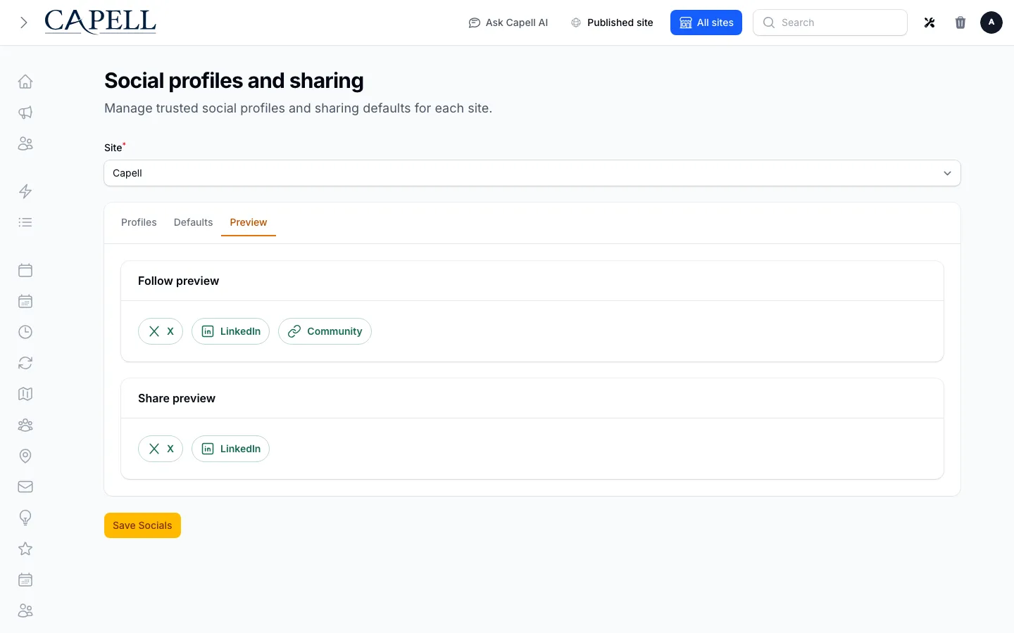 Follow/share defaults and unsaved preview