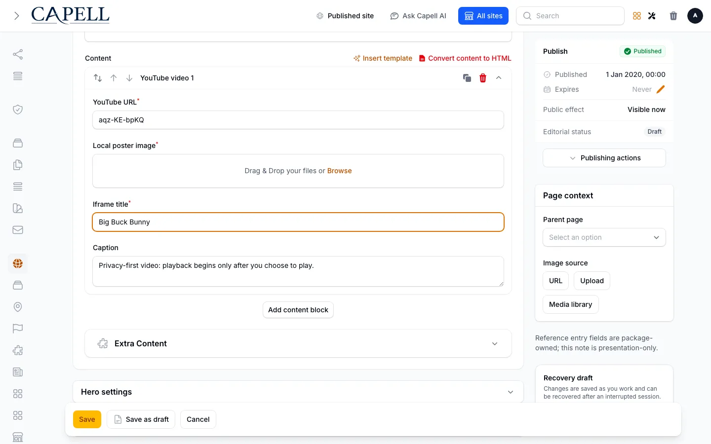 YouTube fields in Layout Builder