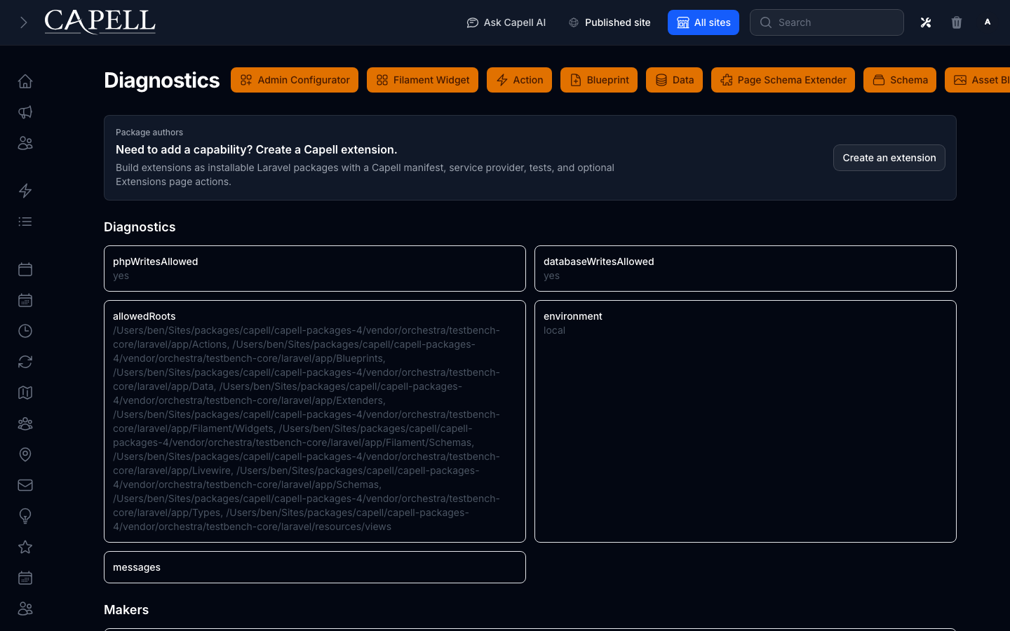 Capell diagnostics dashboard