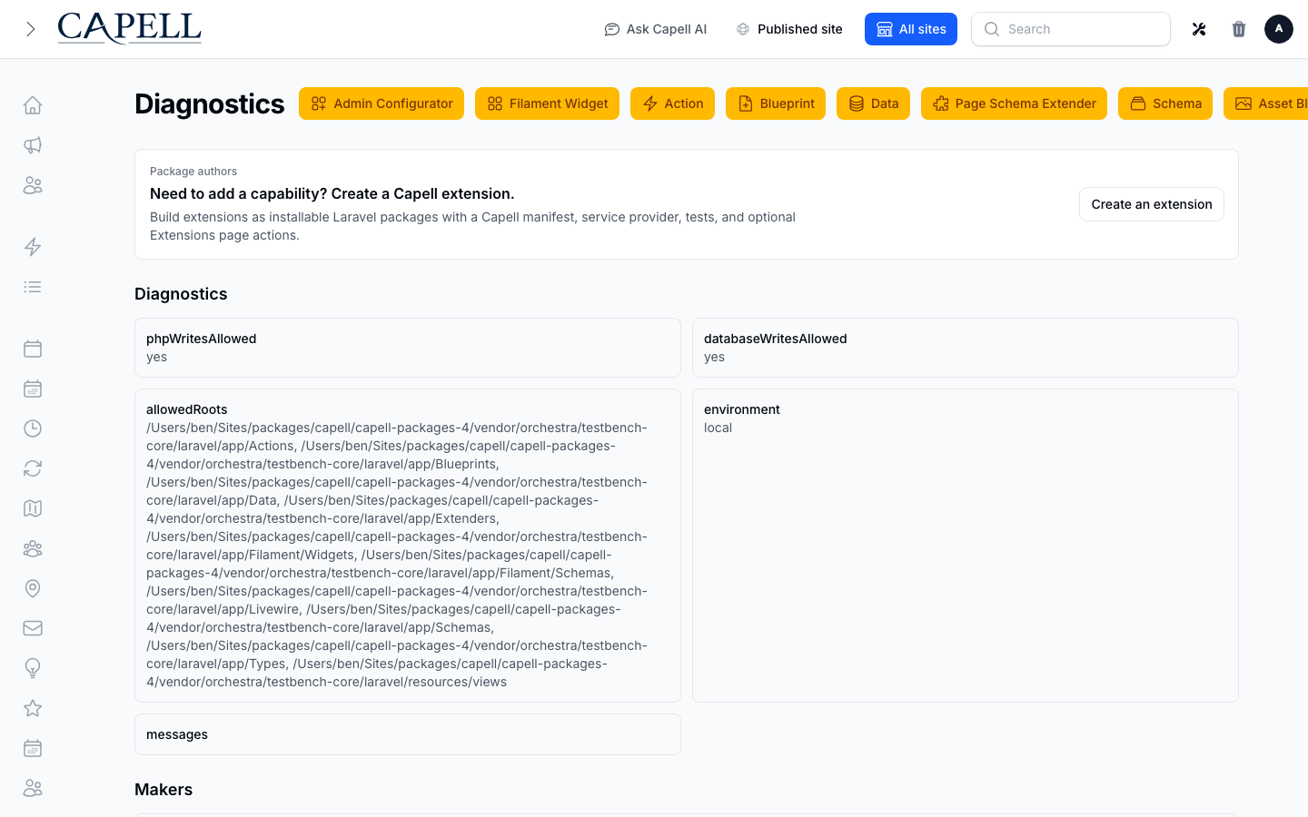 Capell diagnostics dashboard