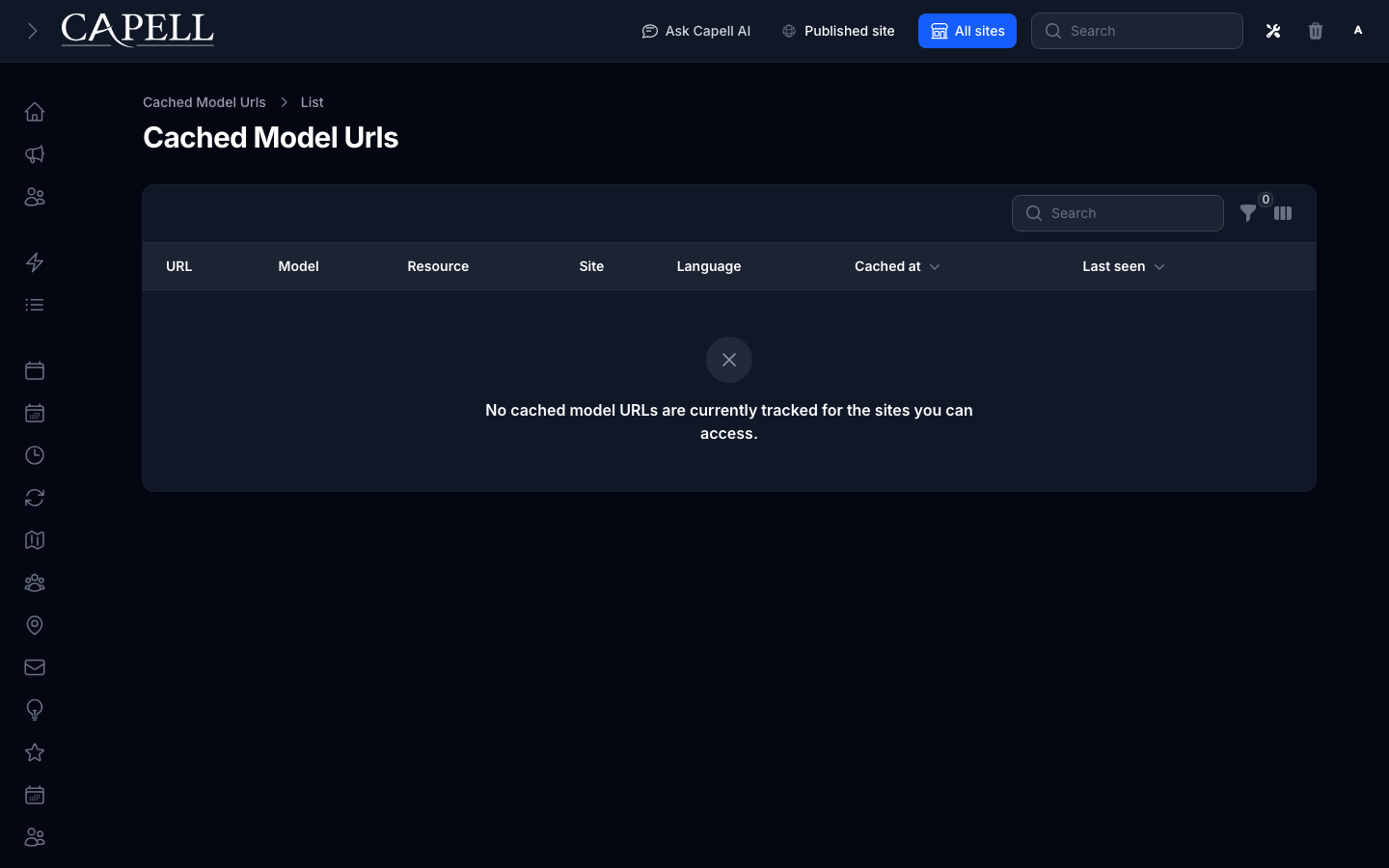 Capell cached model URLs list