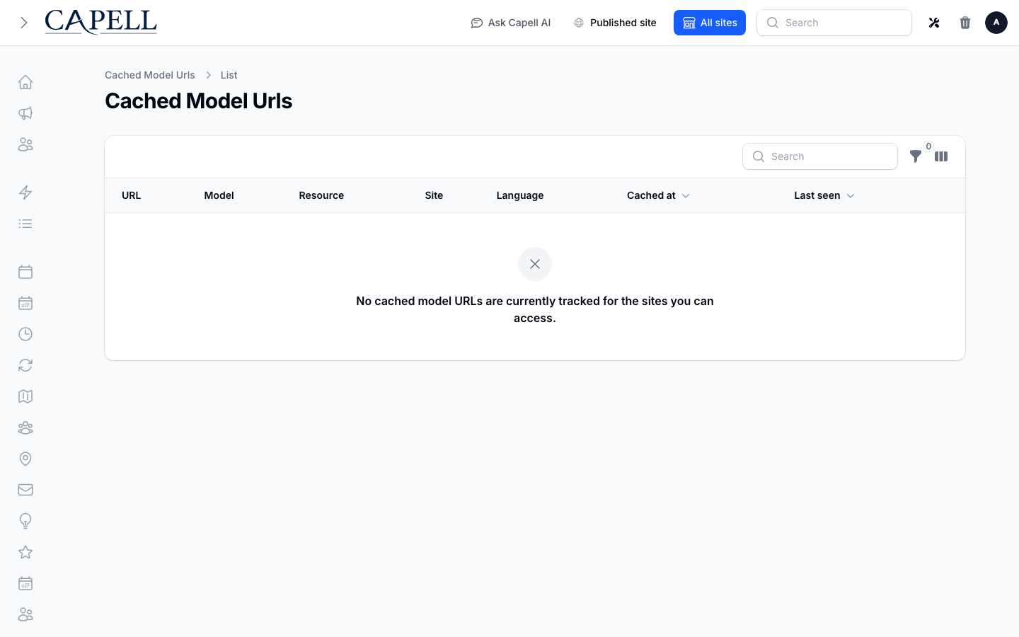 Capell cached model URLs list