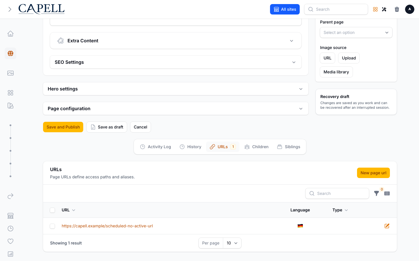 Page URLs relation with create and edit actions