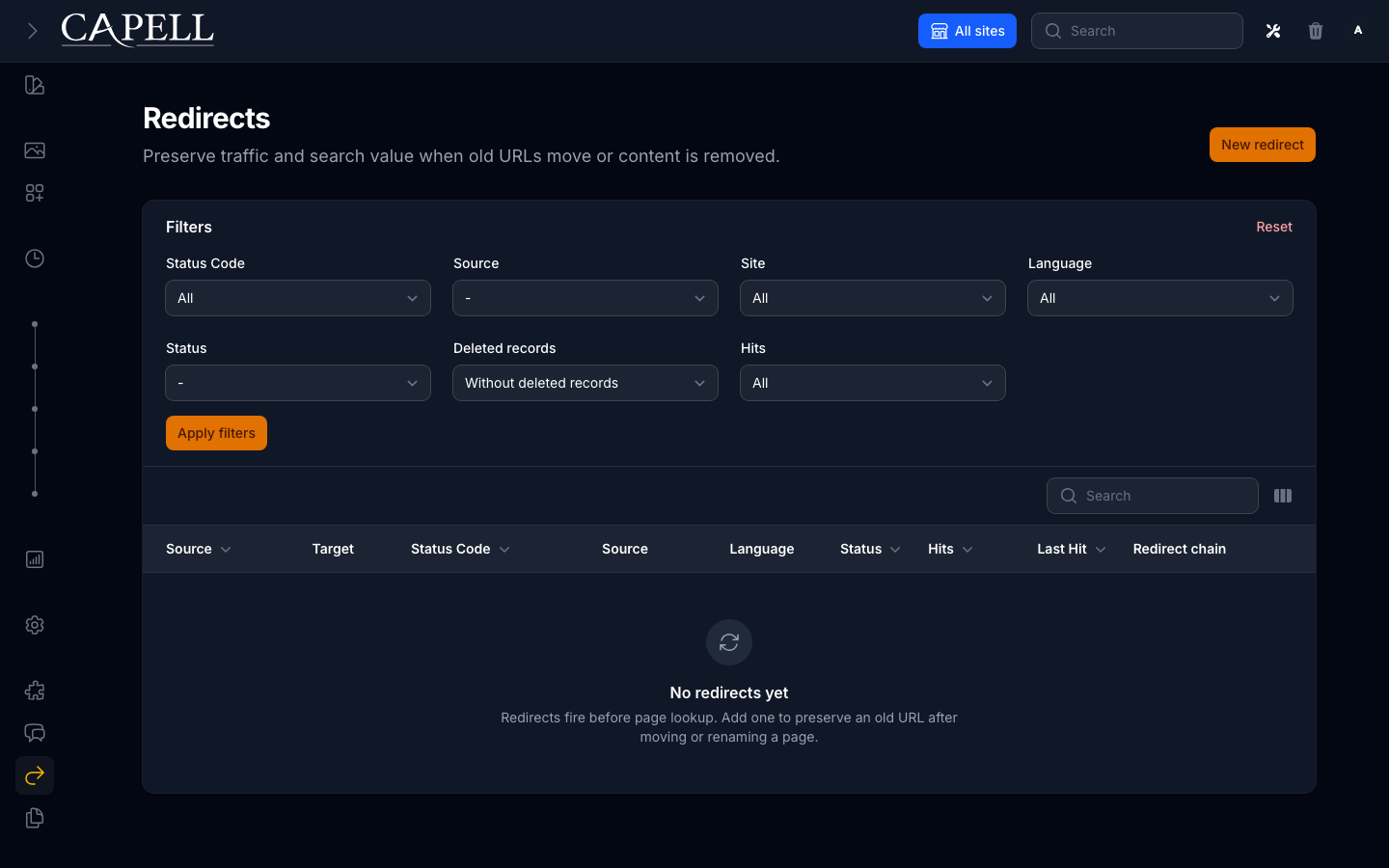 Capell redirects list