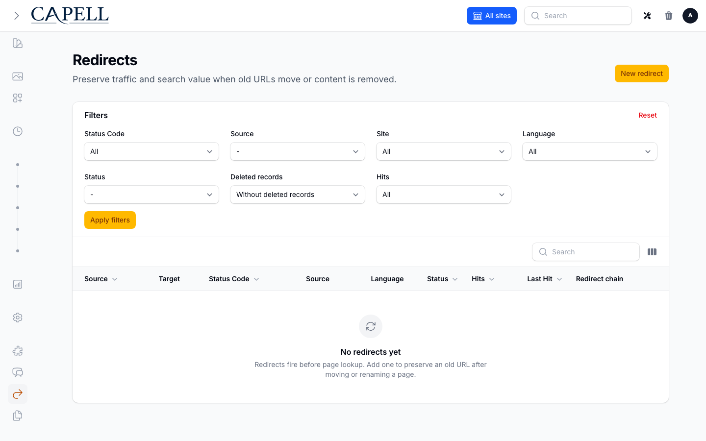 Capell redirects list