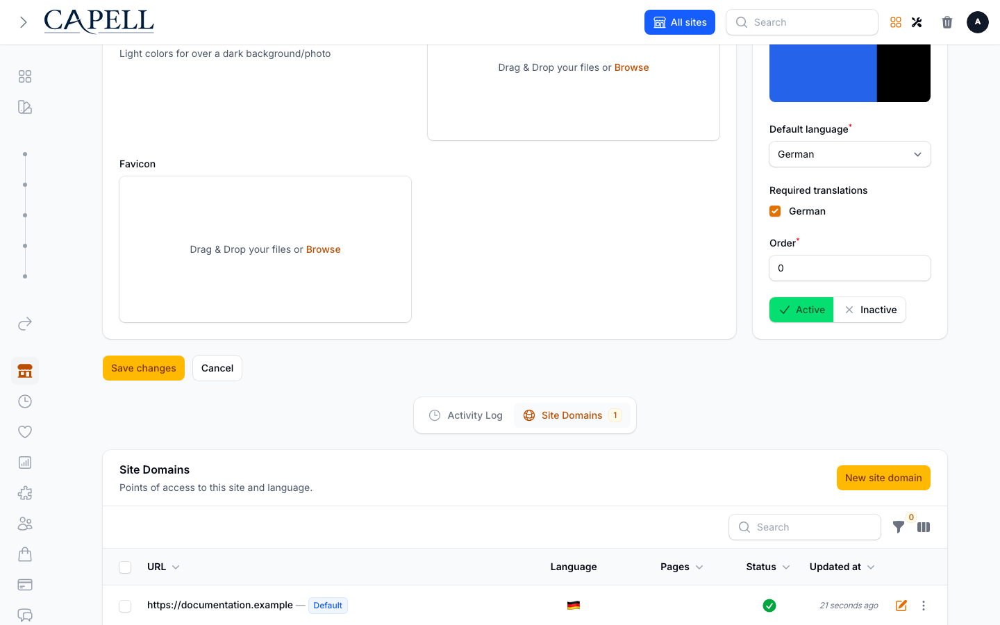Site Domains relation with create and edit actions