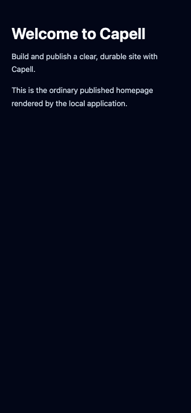 Rendered Capell frontend page at mobile width