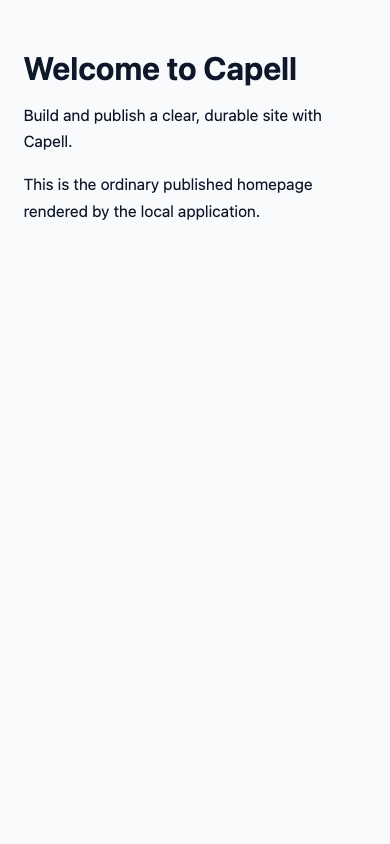 Rendered Capell frontend page at mobile width