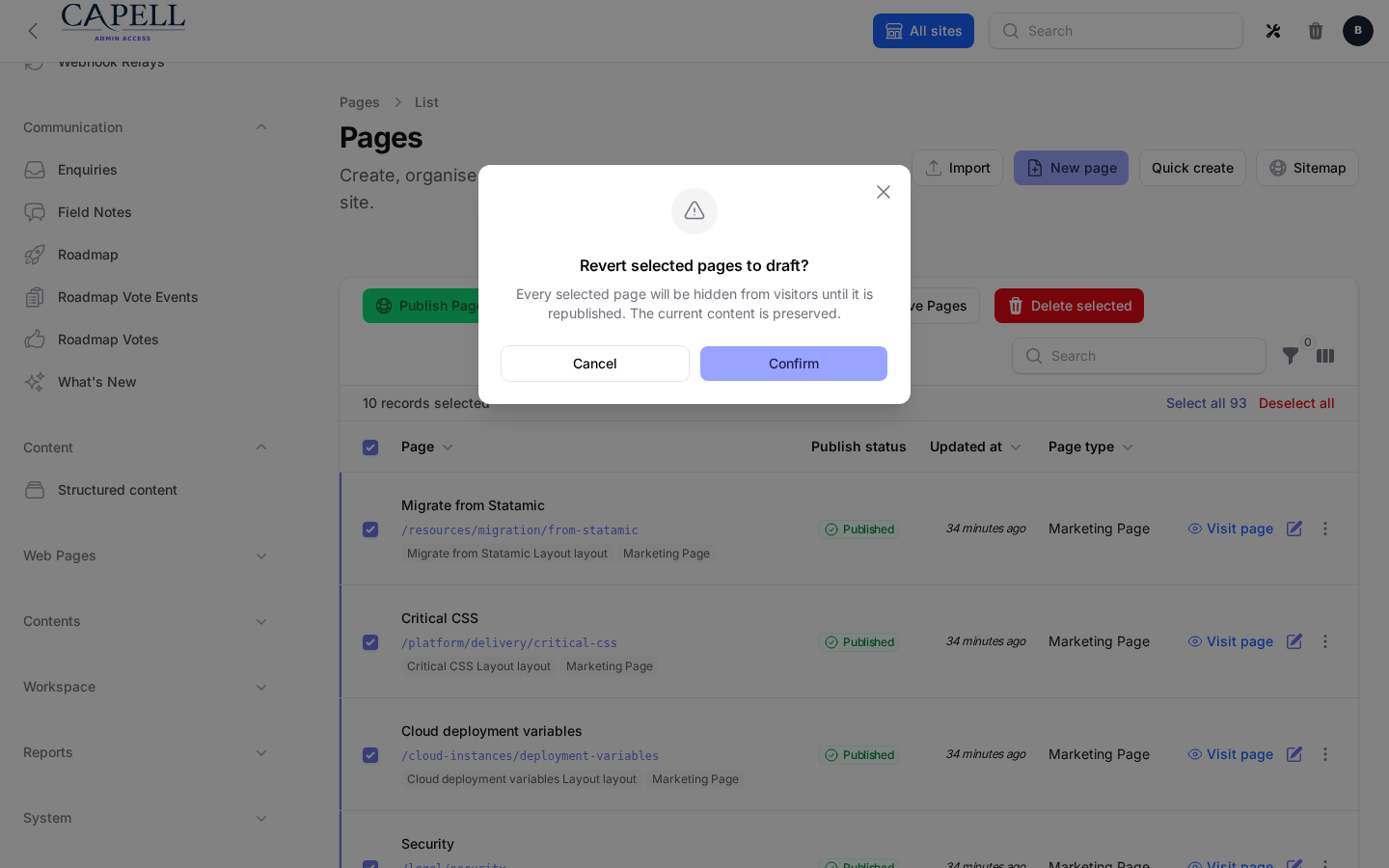 Bulk revert-to-draft confirmation preserving current content