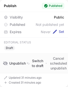 Page publish status panel