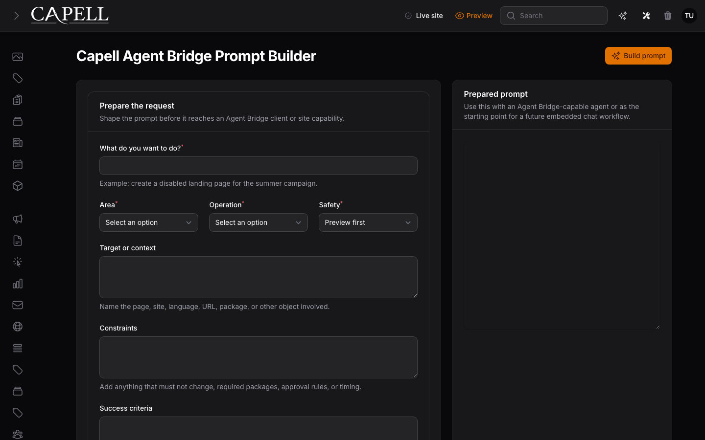 Agent Bridge prompt builder page