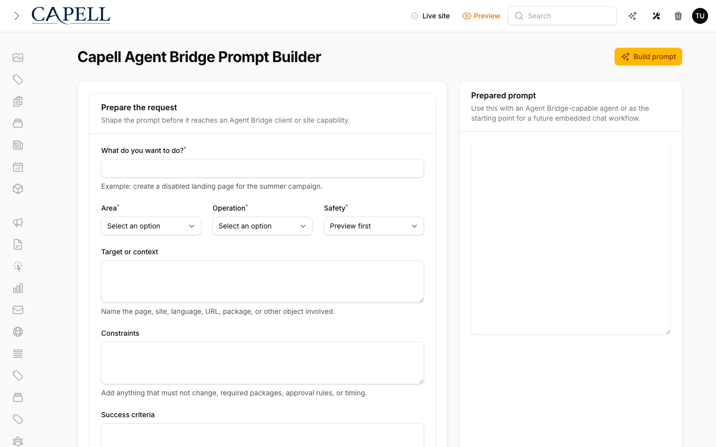 Agent Bridge prompt builder page