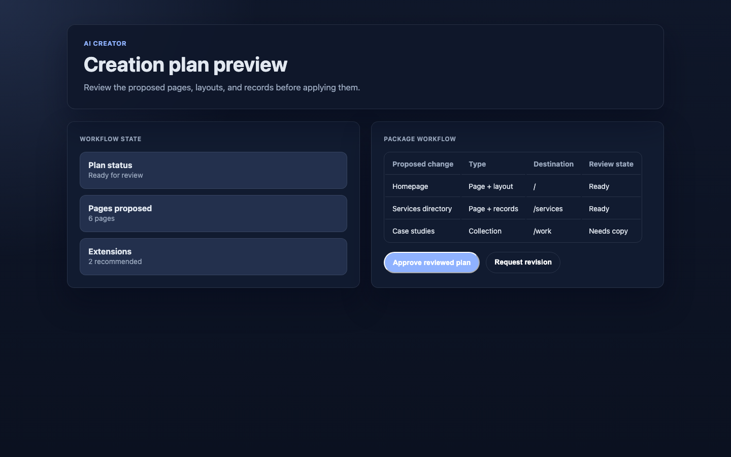 AI Creator session preview